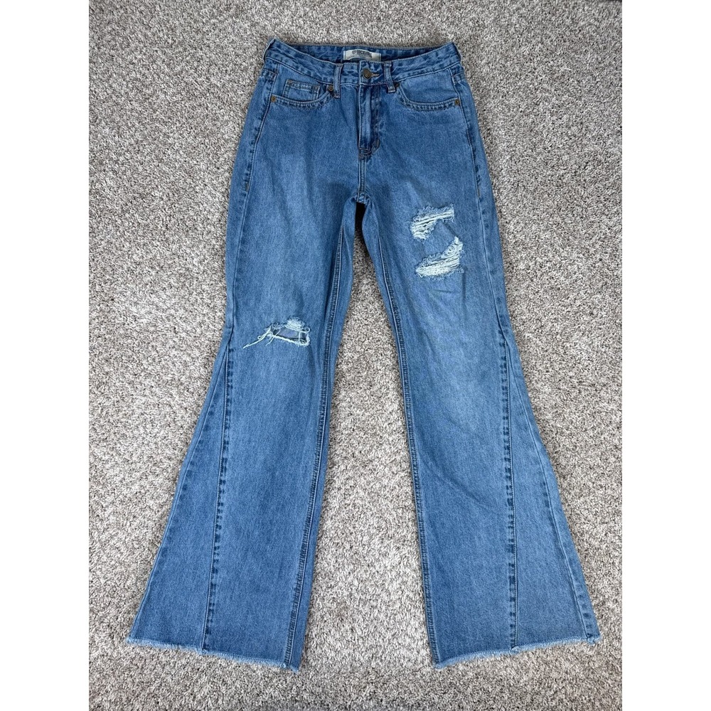 Rock&Roll‎ Denim Jeans Womens W27 L34 Blue Palazzo Flare High Rise Distressed